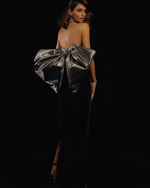 Платье макси корсетное из бархата и люрекса с бантом