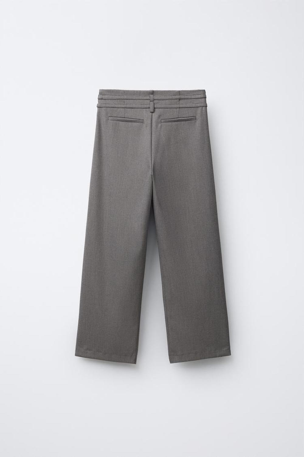 ZARA БРЮКИ WIDE LEG «ГУСИНАЯ ЛАПКА» С ДВОЙНЫМ РЕМНЕМ, СЕРО-КОРИЧНЕВЫЙ