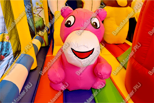Надувной батут "Зверята с крышей 3" со скалодромом, 14*7*6 м