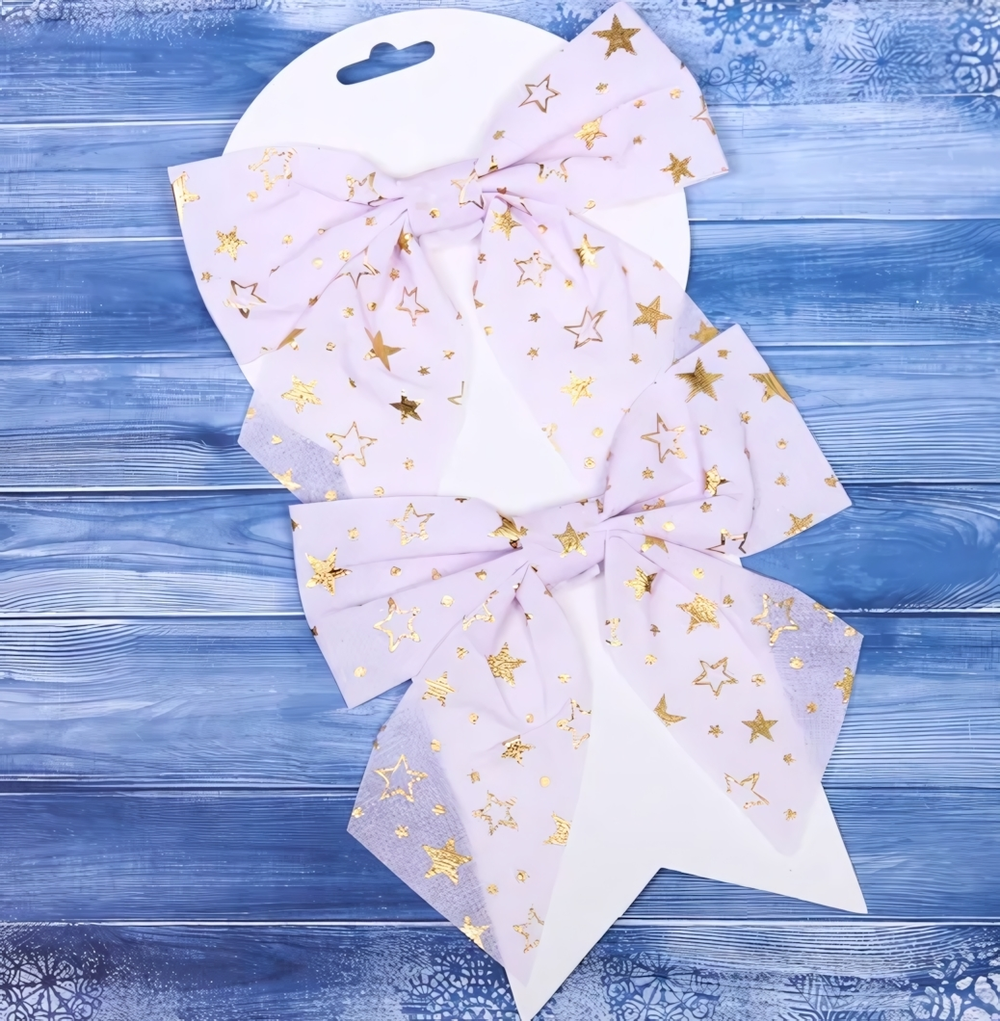 Бант на ёлку "Звездопад" 15*15см. (набор 2 шт.) Белый/золото (Серпантин)