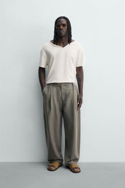 ZARA БРЮКИ BALLOON FIT С ЗАЩИПАМИ И ПОЯСОМ, АНТРАЦИТОВО-СЕРЫЙ