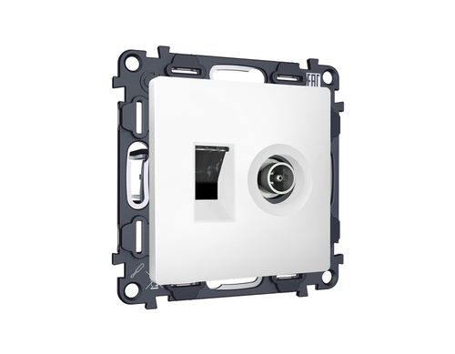 MA132510 Комплект механизма розетки компьютерной + TV оконечной RJ-45 с автоматической защитной шторкой ALFA Белый матовый QUANT (AP1325, VM195)