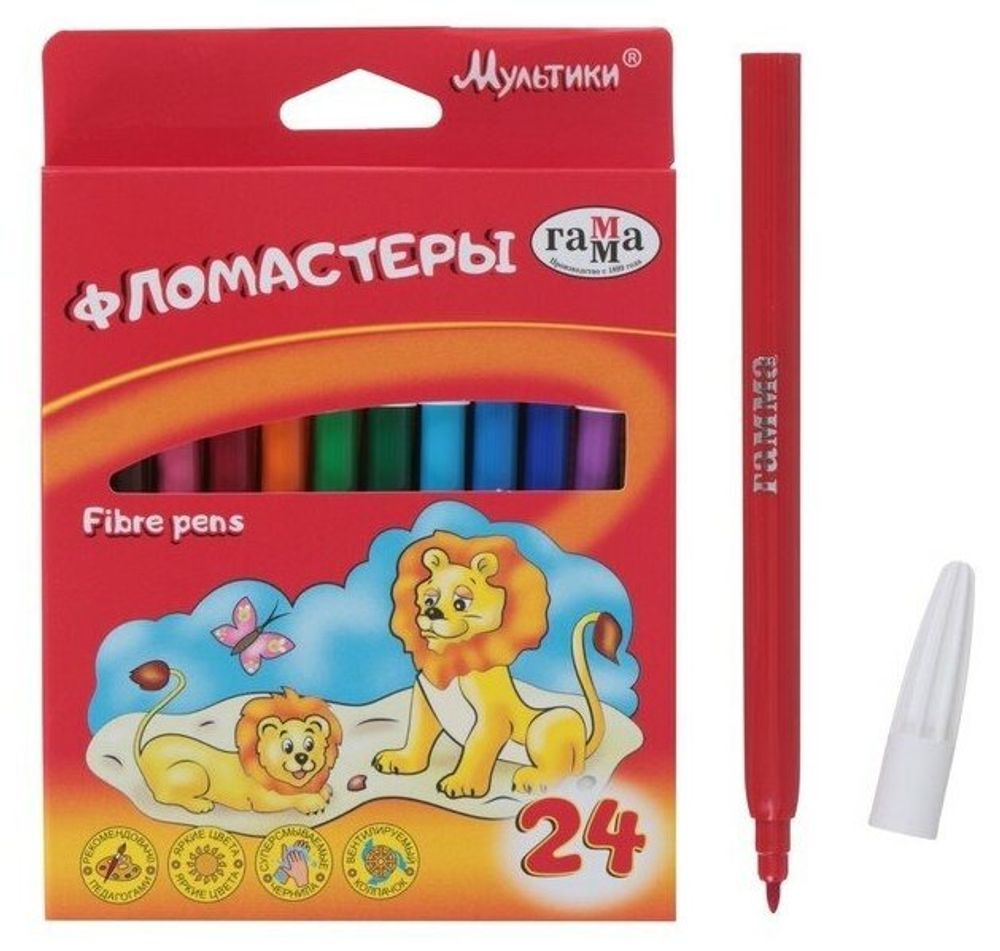 Фломастеры ГАММА "Мультики", 24 цвета, вентилируемый колпачок, картонная упаковка, 180319_07