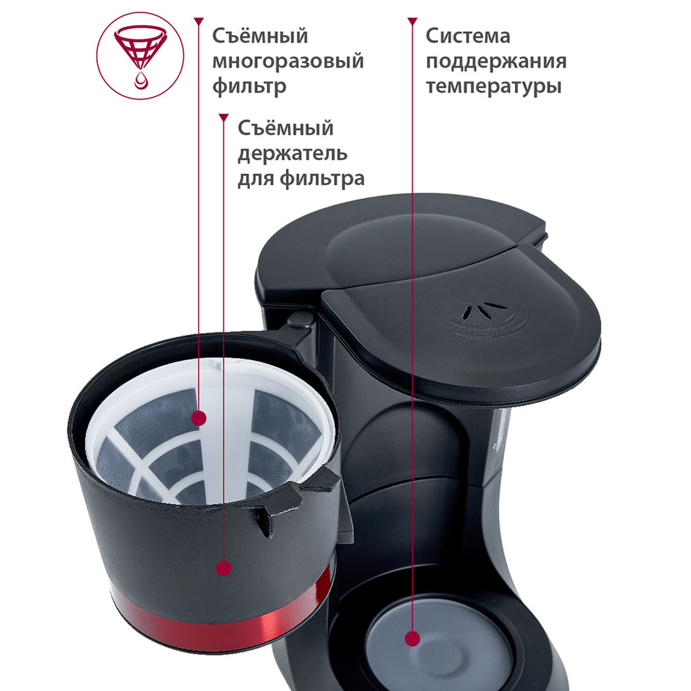 Кофеварка DELTA Lux DL-8152 черная с красным