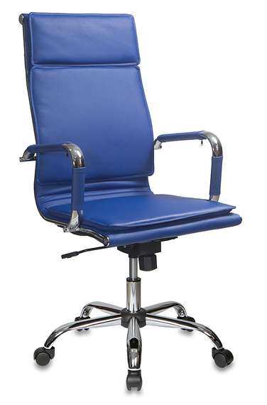 Кресло руководителя Бюрократ CH-993 синий эко.кожа крестов. металл хром
