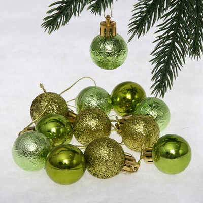 Новогодние шары 3 см (набор 12 шт) «Микс фактур», салатовый