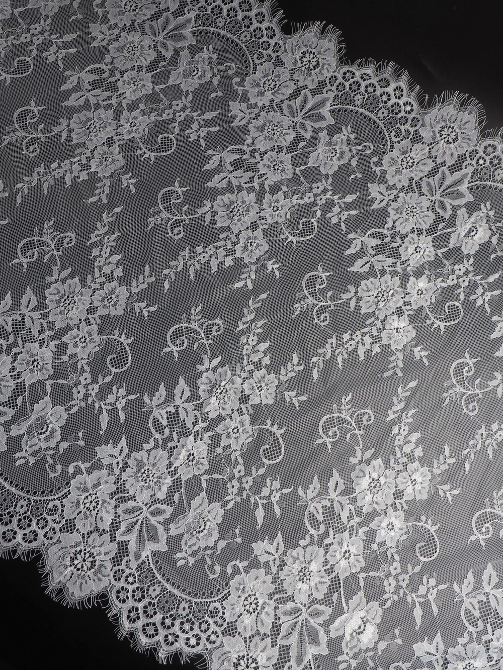 Кружево шантильи для белья теплое белое широкое неэластичное ширина 70 см купон 2,9 м