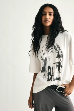 PULL&BEAR Футболка с принтом Billie Eilish, белый