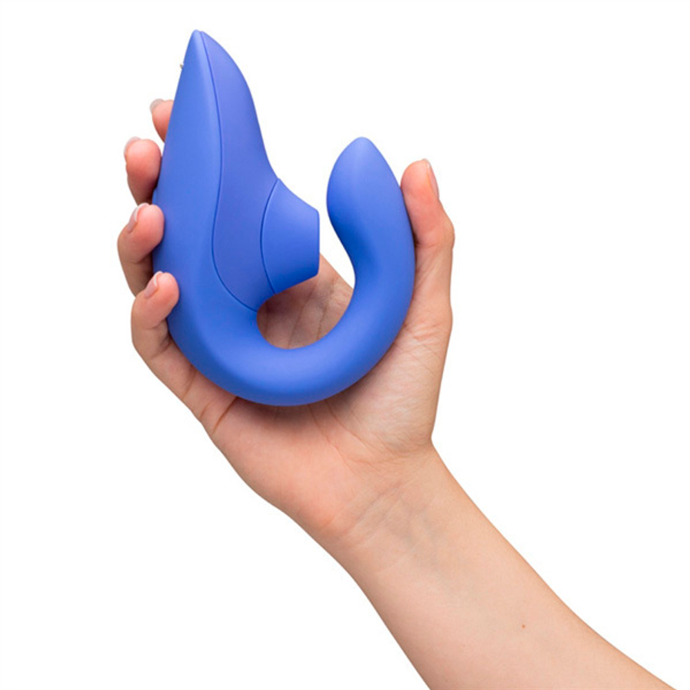 Голубой вибратор 13,9см с вакуумным стимулятором Womanizer Blend Vibrant Blue WZBD1SG9