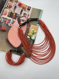 Браслет "Венеция, оттенок рябина, венец.стекло, натур.кожа