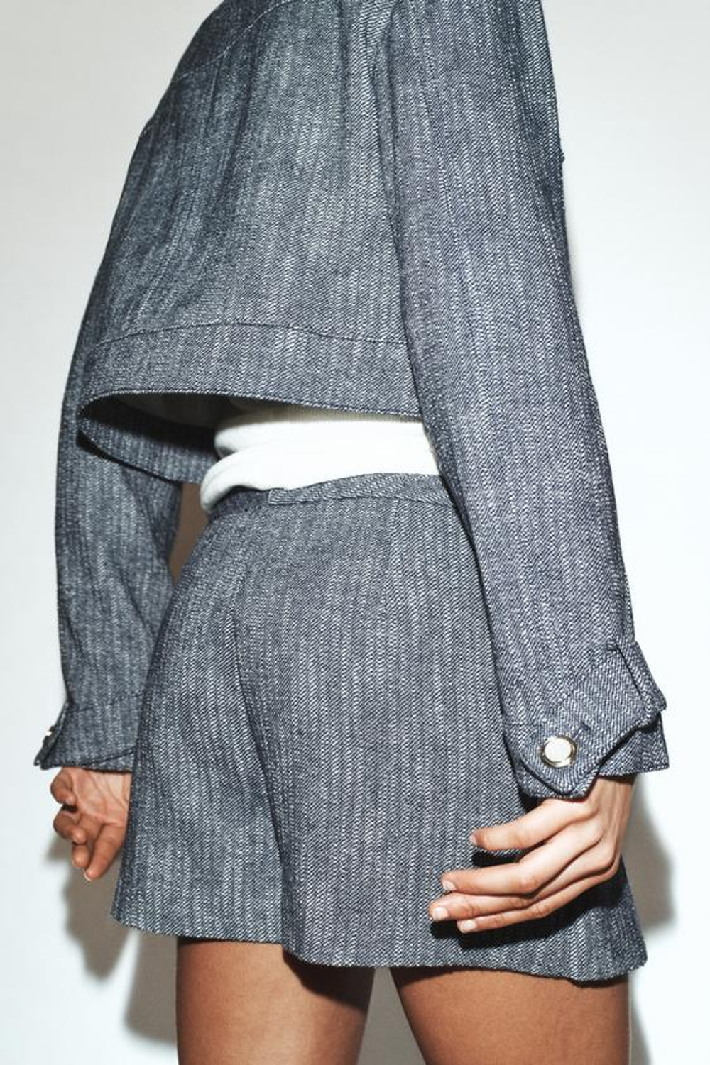 ZARA ЮБКА-ШОРТЫ ИЗ РЕЛЬЕФНОЙ ТКАНИ, СИНИЙ/БЕЛЫЙ