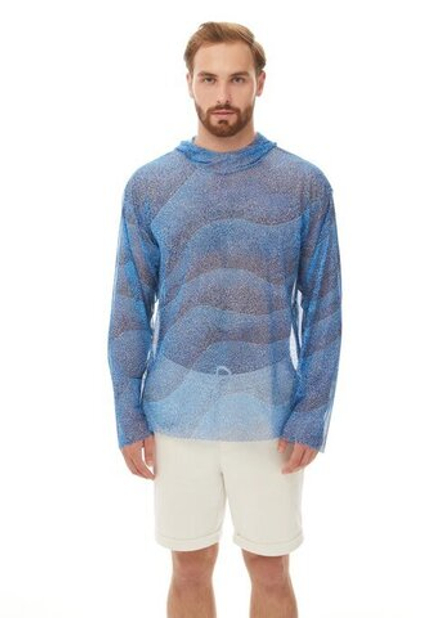 Футболка мужская с капюшоном "Волна Мозаика" (плотная)