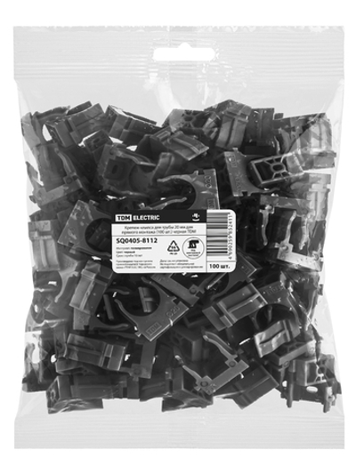 Крепеж-клипса для трубы 20 мм для прямого монтажа (100 шт.) черная TDM