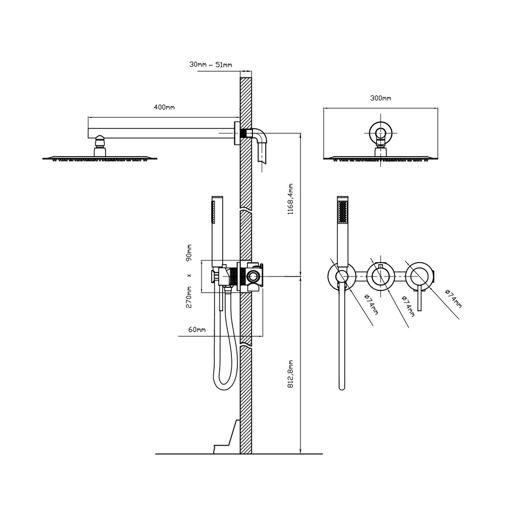 Душевой комплект Vincea Groove VSFW-4G01BG4 встраиваемый, 2 режима, 30см верх душ, брашированное золото