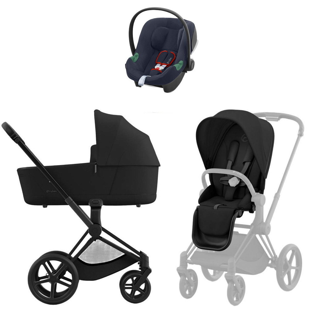 Коляска Cybex Priam IV Matt Black complete Aton B2 Bay Blue Base One 4 в 1 Sepia Black