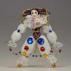 Ёлочная игрушка Клоун белый со стразами