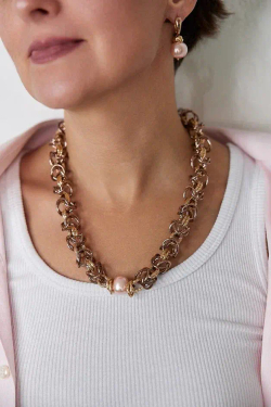 HMG 1131 peach Колье Византия с жемчужиной 1,5 см арт.2100