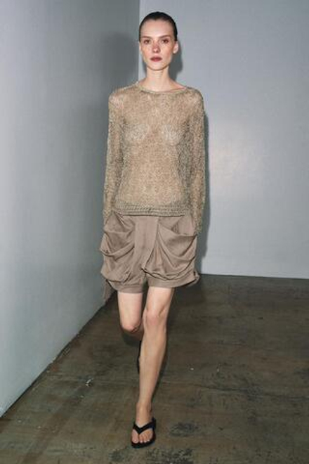 ZARA АЖУРНЫЙ СВИТЕР С МЕТАЛЛИЗИРОВАННОЙ НИТЬЮ, ЗОЛОТОЙ