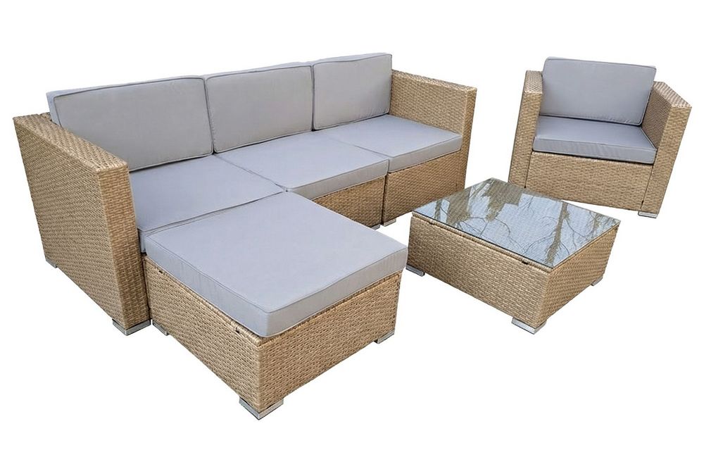 "Даллас" лаунж-зона из искусственного ротанга на 5 персон, цвет соломенный