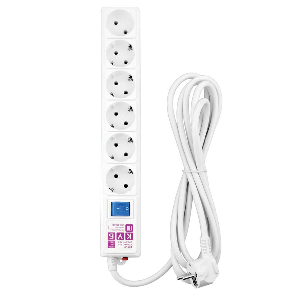 Сетевой фильтр Power Cube 1,9 м 6 розеток (белый) 16А/3,5кВт