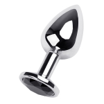 Серебристая анальная пробка 9,5см с чёрным кристаллом ToyFa Metal 717095-5