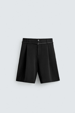 ZARA ШОРТЫ RELAXED FIT С СКЛАДКАМИ И ПОЯСОМ, ЧЕРНЫЙ