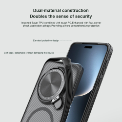 Чехол прозрачный тонированный (Transparent Black) от Nillkin с металлической крышкой и MagSafe на Huawei Honor Magic 7 Pro, серия CamShield Prop Magnetic Case