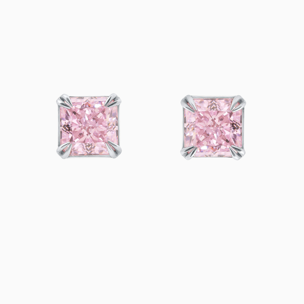 Серебряные серьги - пусеты с розовыми фабулитами (Fancy Pink) огранки принцесса.