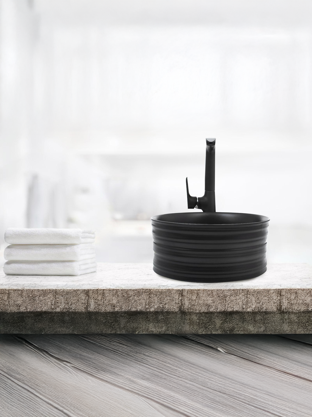 Раковина накладная (матовая черная) WeltWasser WW  ELBACH 3272 MB 405х405х180