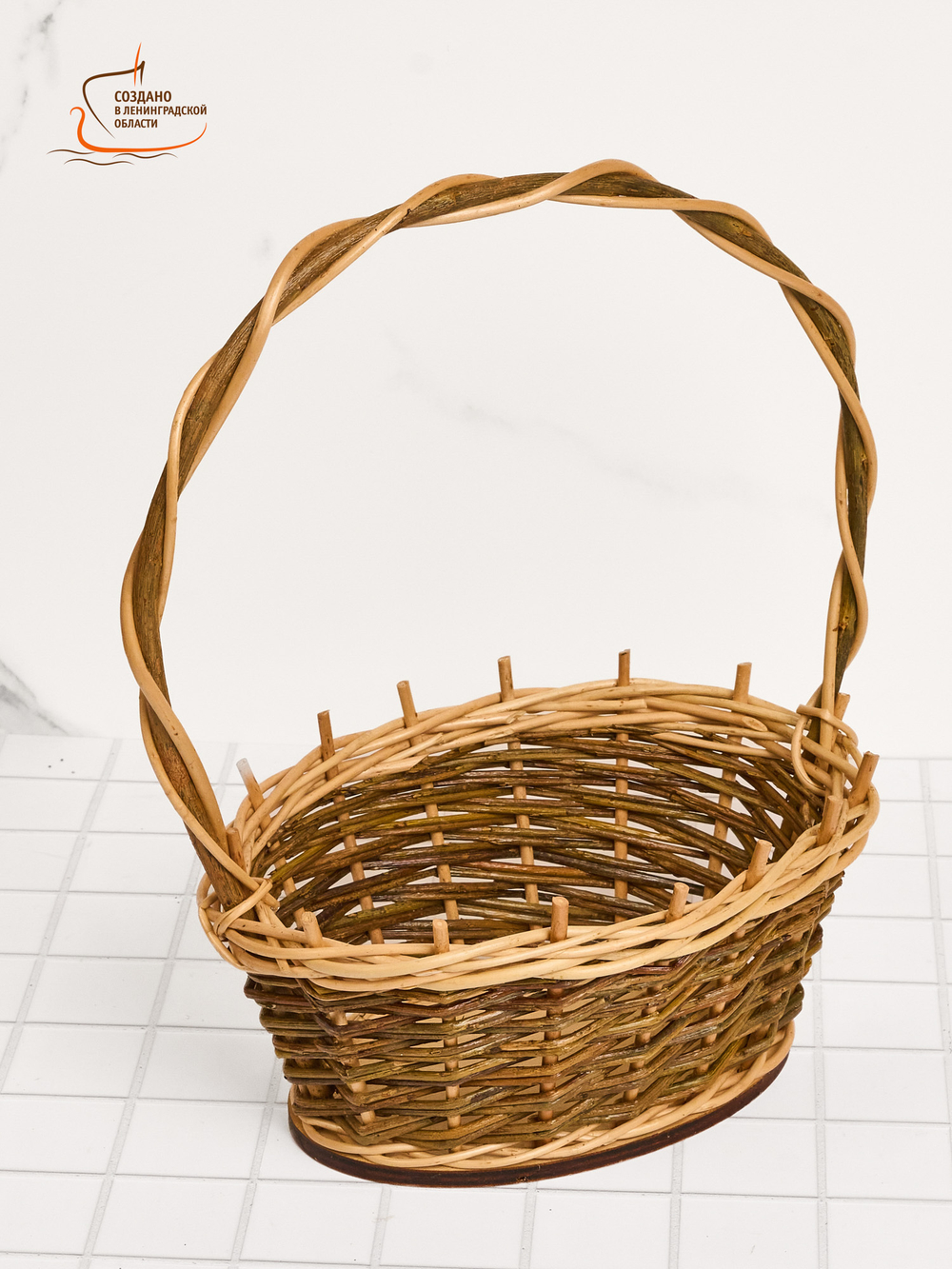 Корзинка овальная подарочная, арт. O210GR, 21х16х10 см, высота с ручкой 31 см