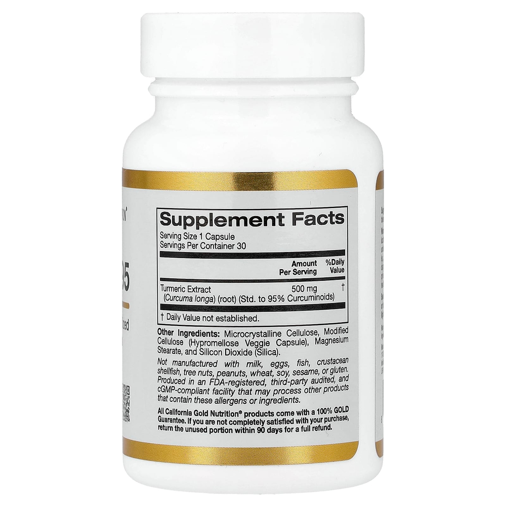 California Gold Nutrition, куркумин 95, 30 растительных капсул (500 мг в 1 капсуле)