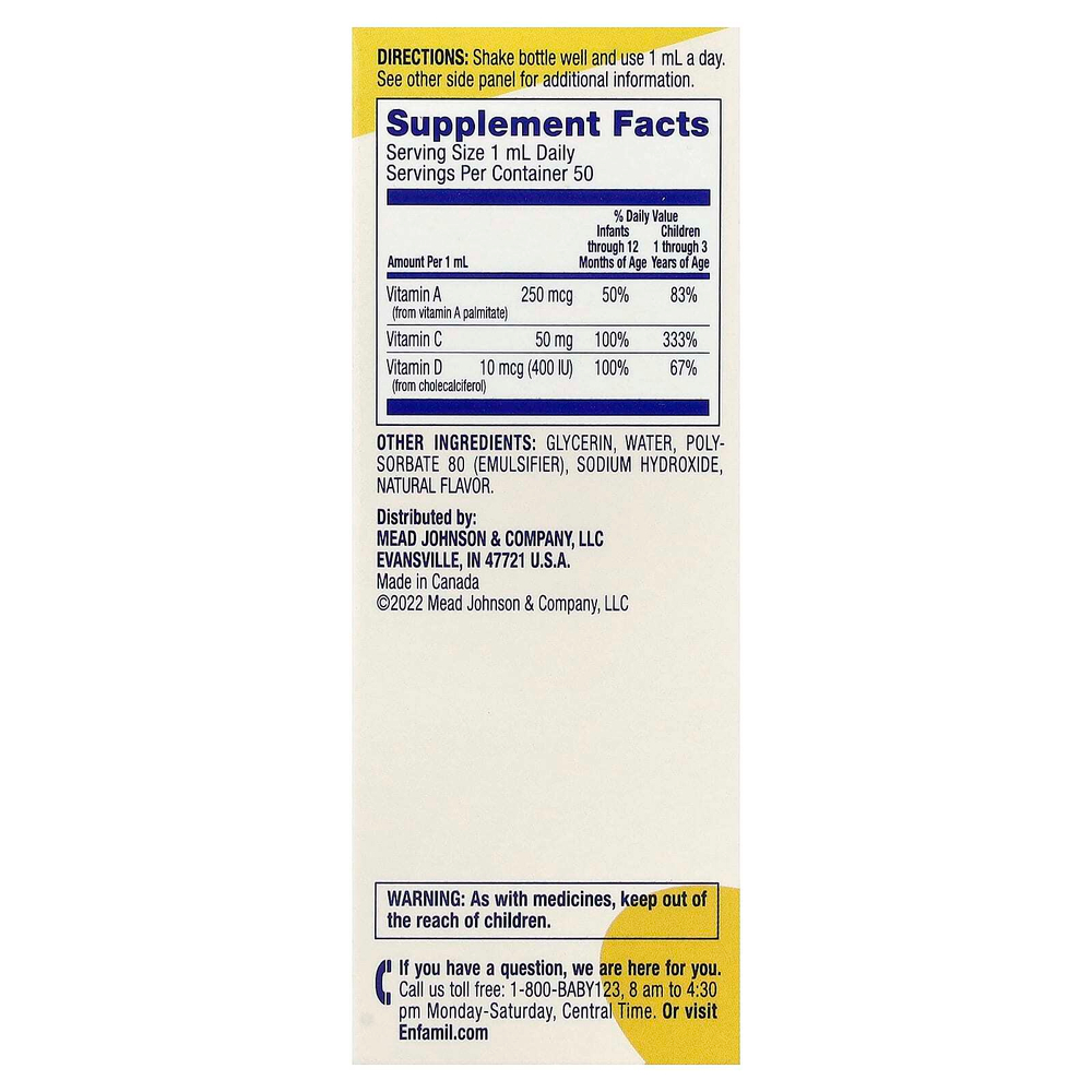 Enfamil, Tri-Vi-Soll®, витамины A, C и D в каплях, для детей 0–12 месяцев, фрукты, 50 мл (1 2/3 жидк. унции)