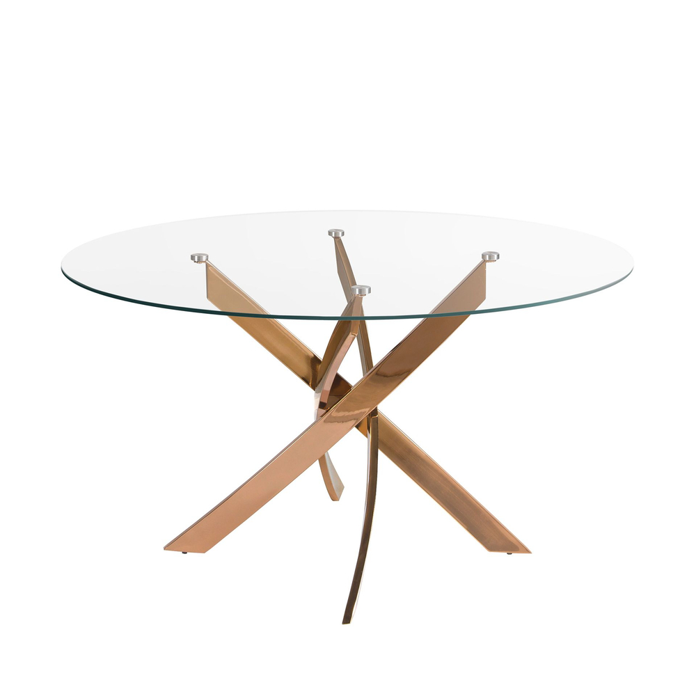 Круглый обеденный стол 1169 из стекла и стали цвета розового золота Ø110