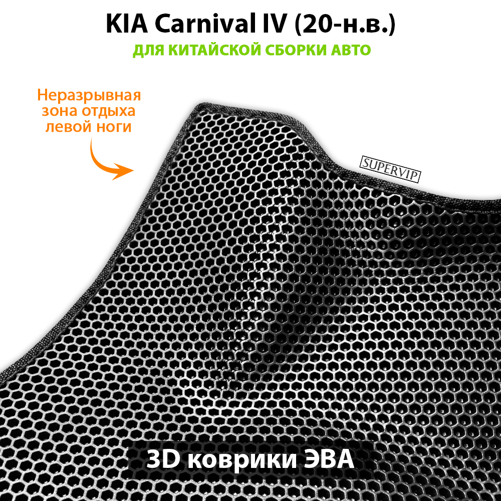 Автомобильные коврики ЭВА для KIA Carnival IV (20-н.в.) для 7-ми местного авто с командирскими креслами, китайская сборка, с консолью в пол