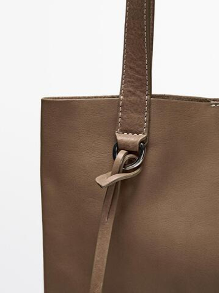 Massimo Dutti Сумка-шопер из кожи наппа, бежевый