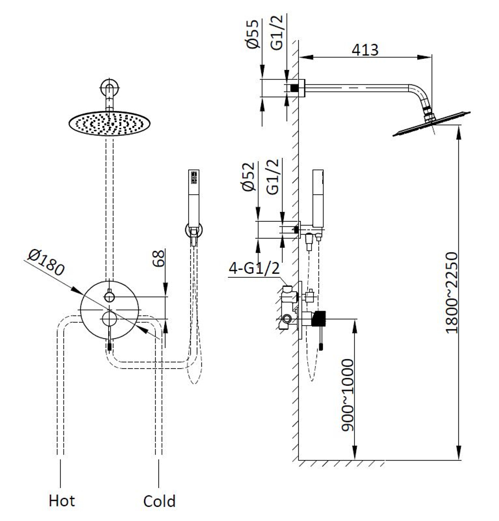 Душевой комплект Vincea Desire VSFW-1D1MB, встраиваемый, 2 режима, черный