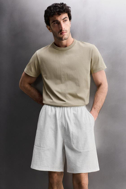 ZARA ДЖОГГЕРЫ-ШОРТЫ ИЗ ХЛОПКА, СЕРЫЙ МЕЛАНЖ