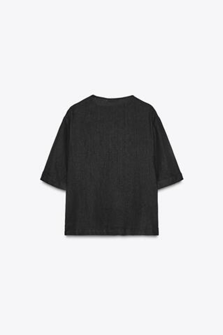 ZARA ТОП ИЗ ЛЬНА С КОРОТКИМИ РУКАВАМИ ZW COLLECTION, ЧЕРНЫЙ