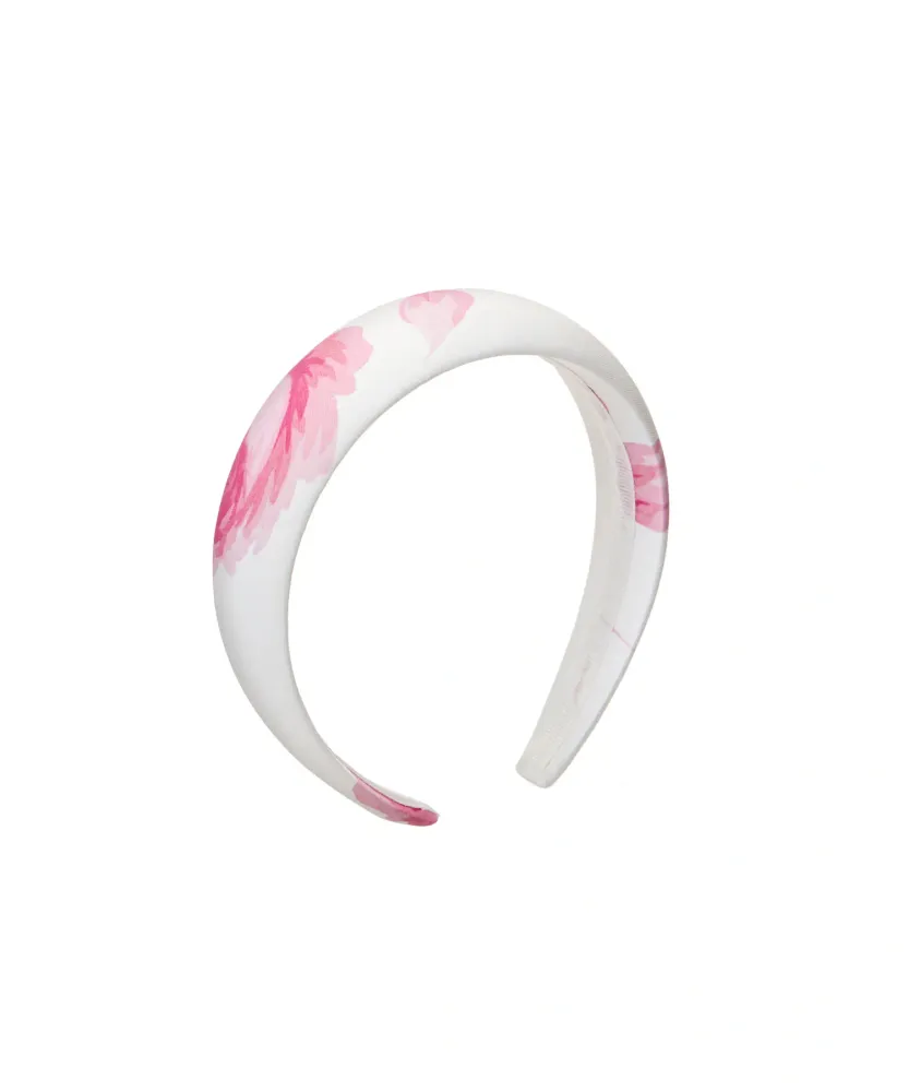 Noelia, ободок широкий из молочного бифлекса с крупными светло-розовыми цветами