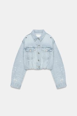 ZARA УКОРОЧЕННАЯ ДЖИНСОВАЯ КУРТКА TRF, ГОЛУБОЙ