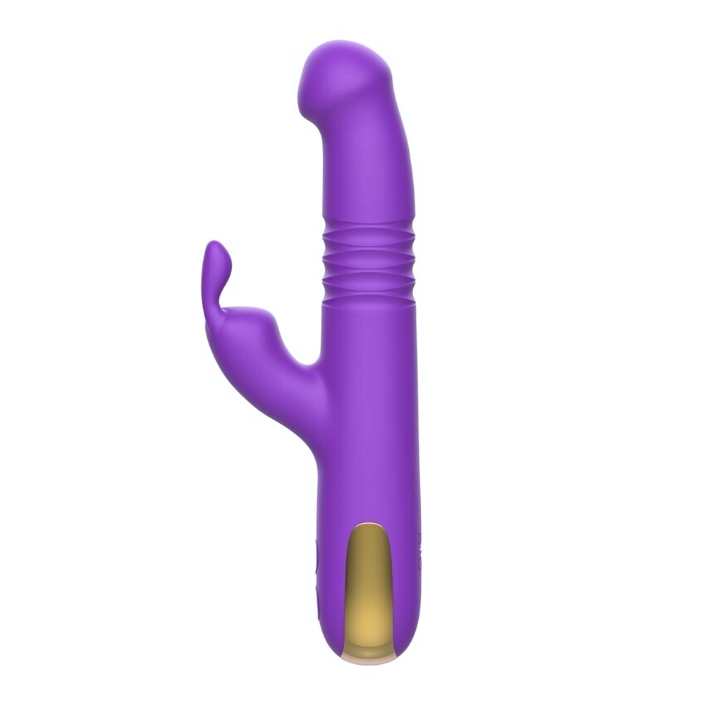 Фиолетовый вибратор-ротатор со стимулятором клитора и возвратно-поступательными движениями - 22,4 см. (Цвет: фиолетовый)