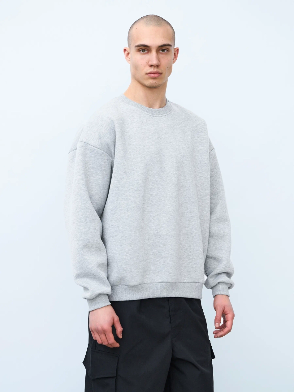 Свитшот оверсайз с начесом (серый меланж)