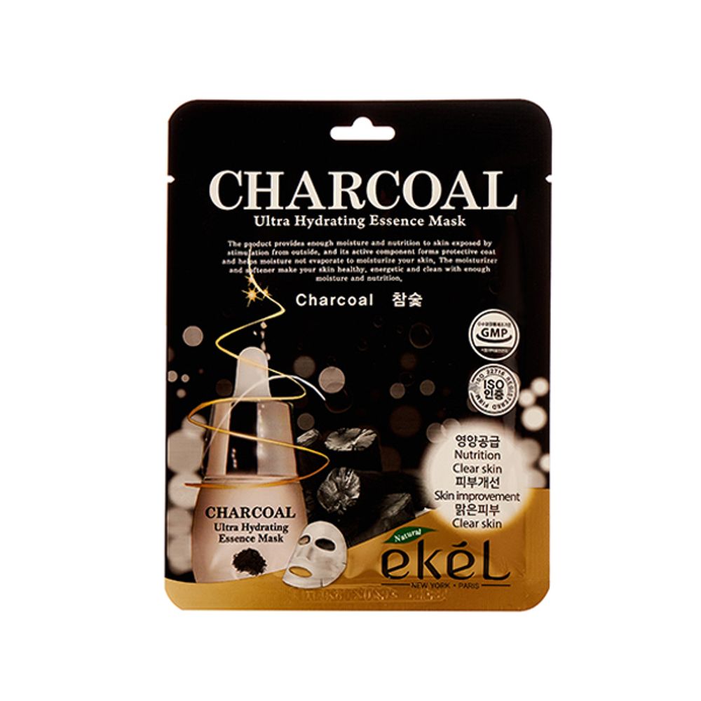 Ekel Маска тканевая с экстрактом древесного угля Charcoal Ultra Hydrating Essence Pack 25 г