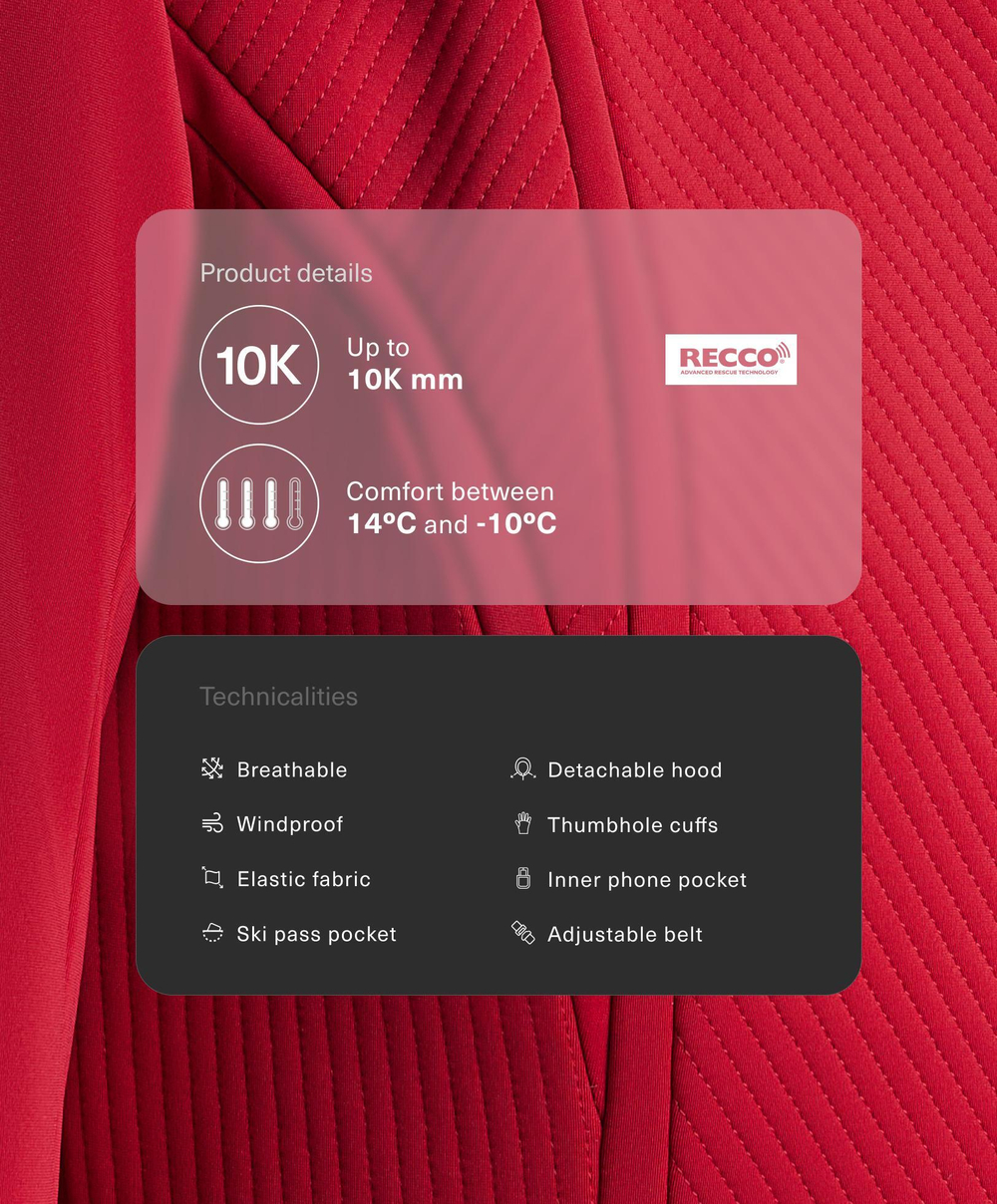 Oysho Водостойкий облегающий эластичный комбинезон SKI, красный