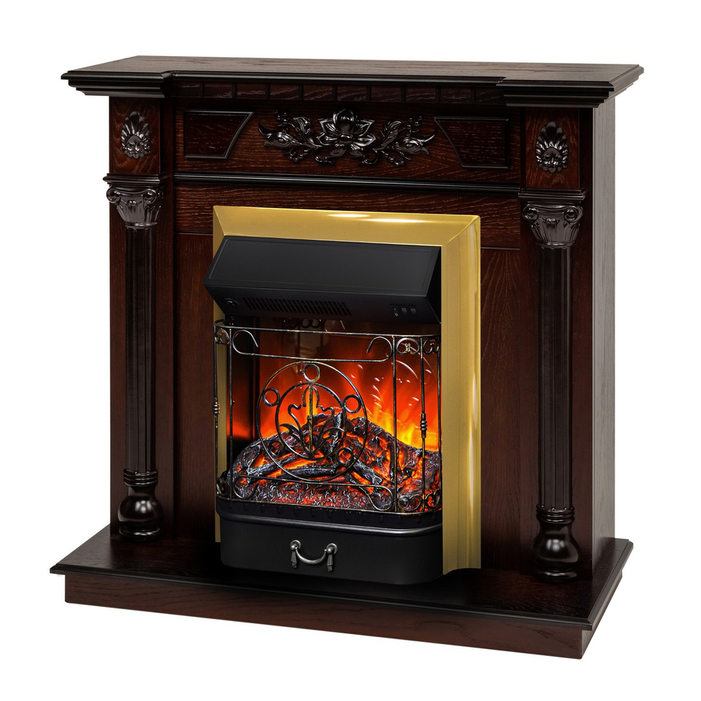 Электрокамин RealFlame Dacota AO античный дуб с очагом Majestic Lux Brass