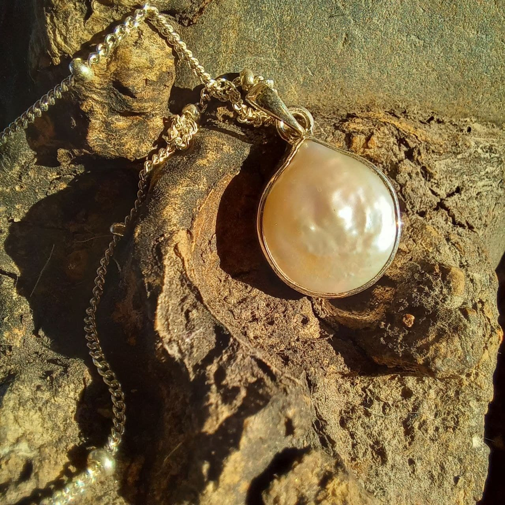 Подвеска КАПЛЯ с цепочкой, серебро/перламутр