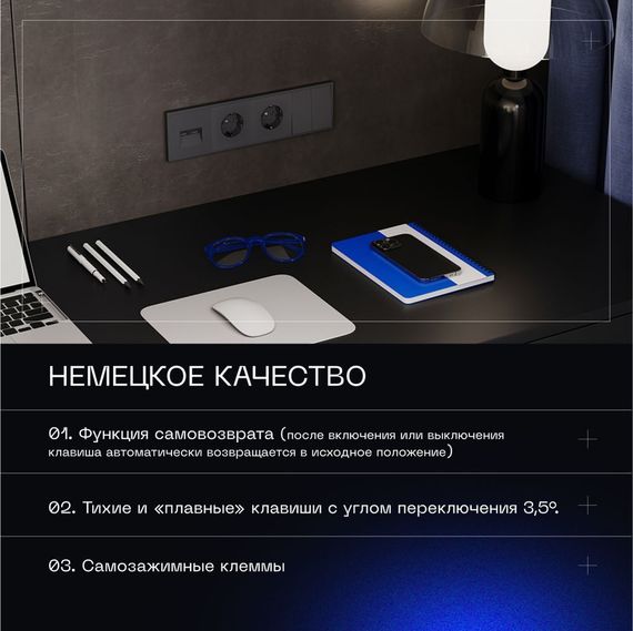 Выключатель с самовозвратом встраиваемый Voltum S70 двухклавишный 10А, (графит) VLS020607