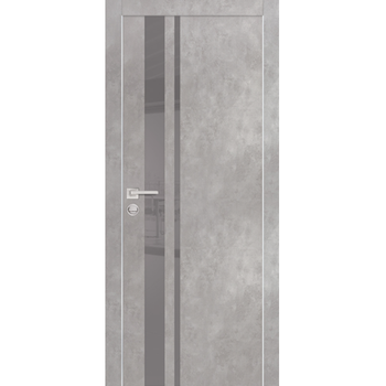 Межкомнатная дверь экошпон Profilo Porte PX-16 серый бетон с алюминиевой кромкой с 4-х сторон стекло Lacobel серый
