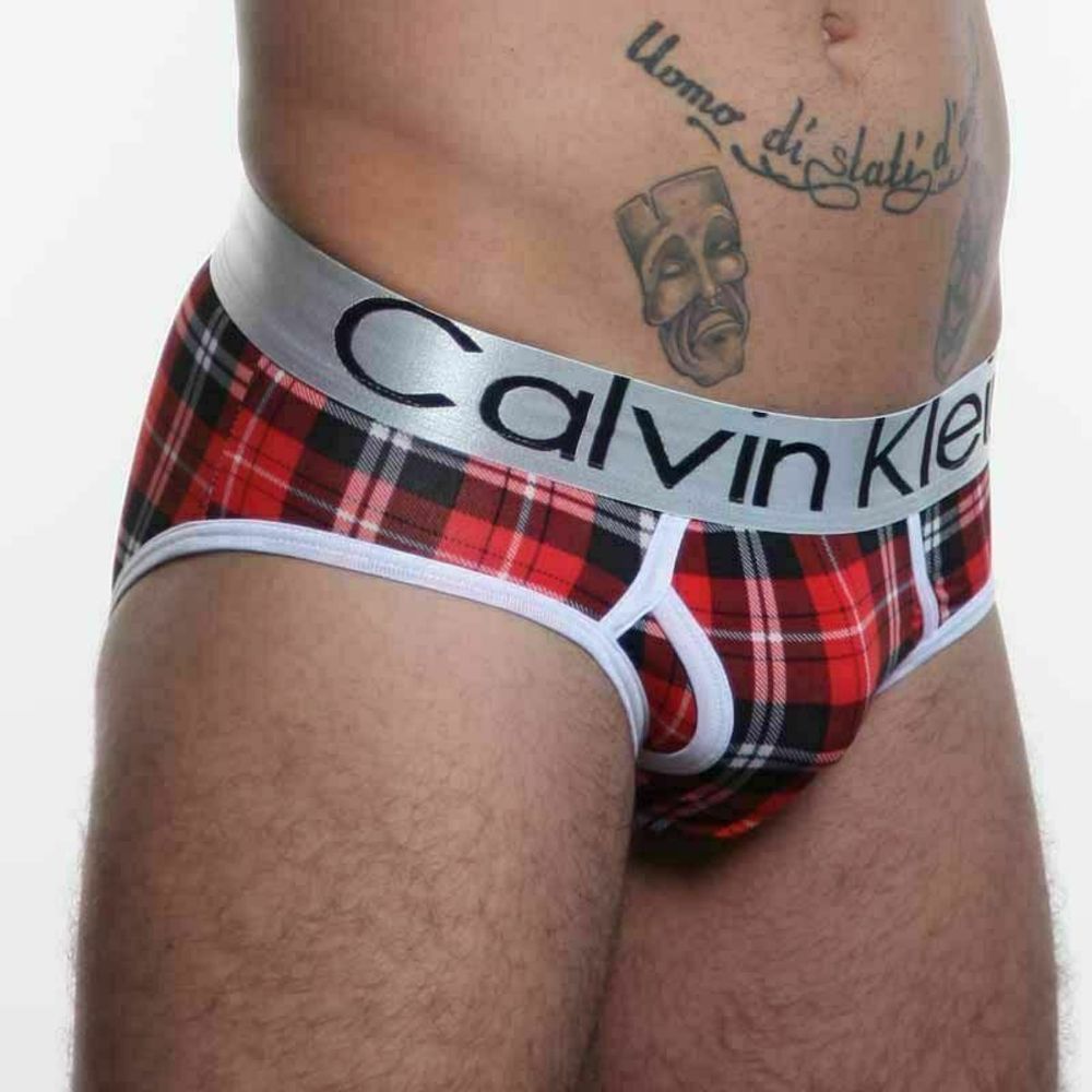 Мужские трусы брифы красные в клетку Calvin Klein Red