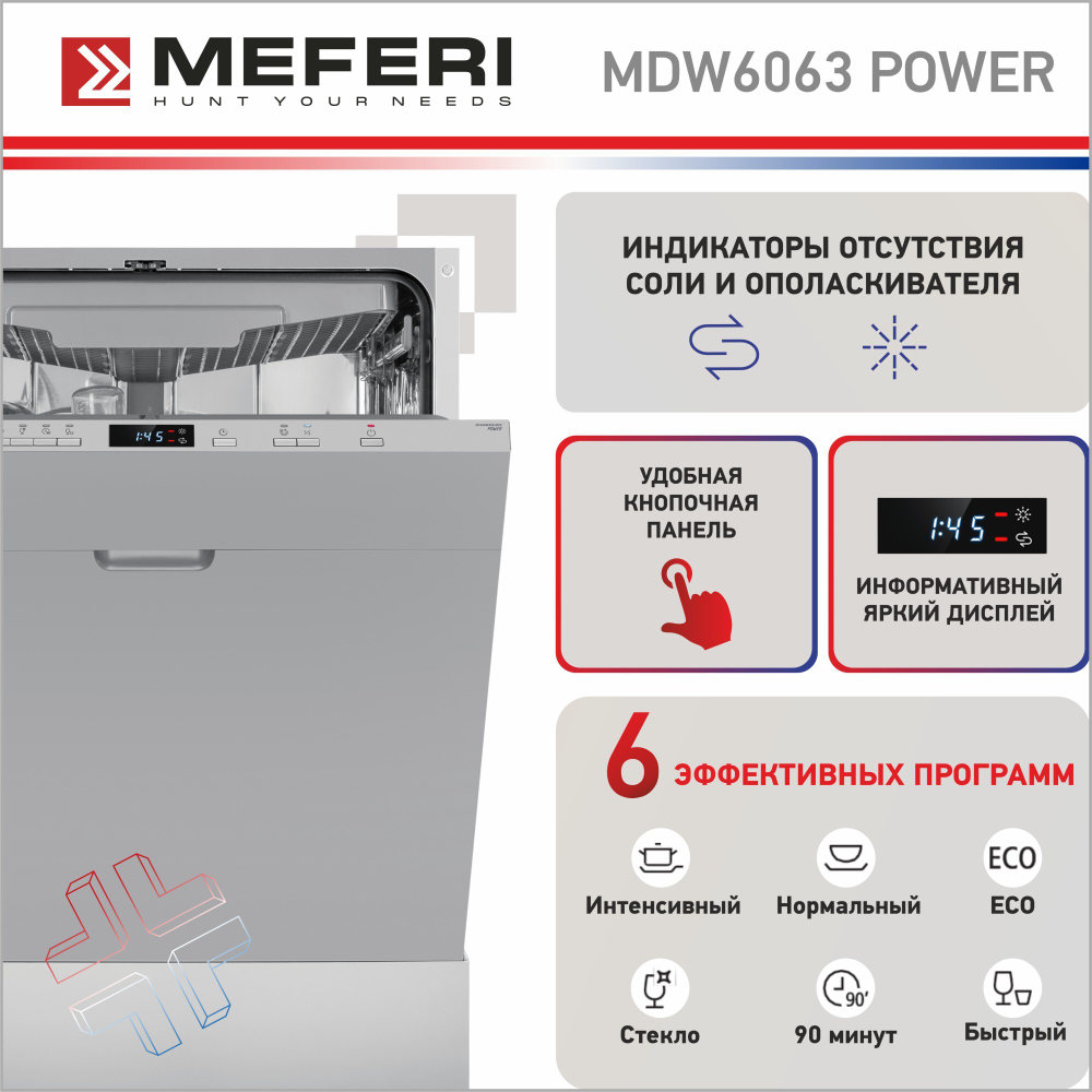 Встраиваемая посудомоечная машина Meferi MDW6063 POWER фото 5